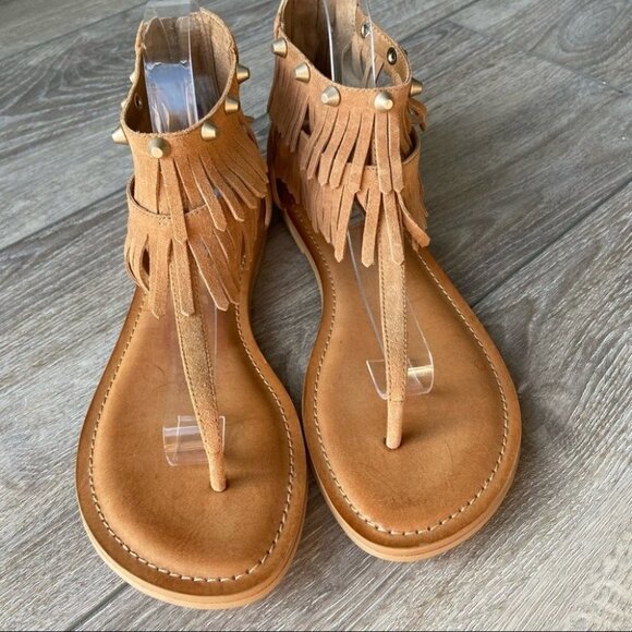 Arnold Churgin Handmade Fringe Studded Boho Ankle Strap Sandal - Picture 2 of 10